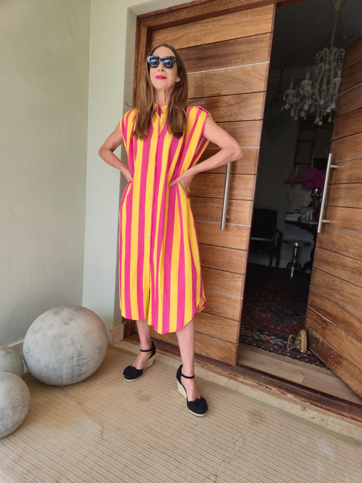 Striped Yellow & Pink Oversized Sleeveless Dress