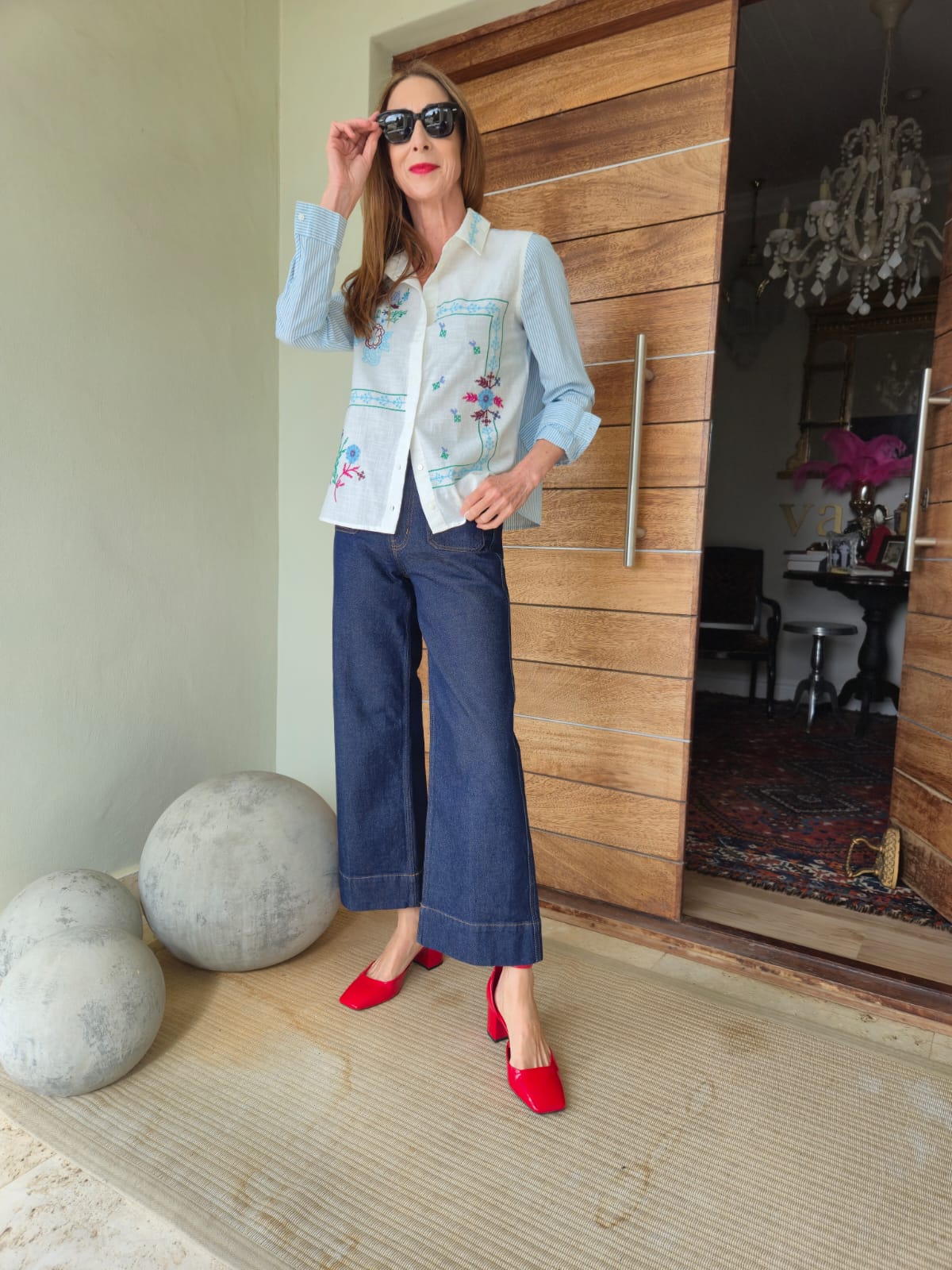 Long Sleeve Blouse with Embroidery and Cross stitch detail.
