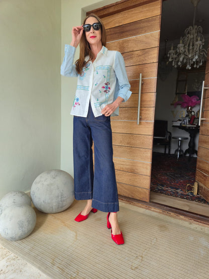 Long Sleeve Blouse with Embroidery and Cross stitch detail.