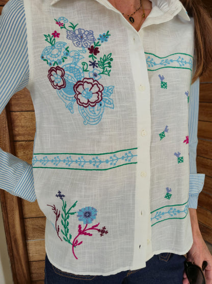 Long Sleeve Blouse with Embroidery and Cross stitch detail.