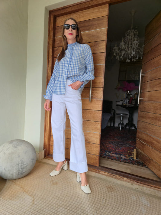 Blue & Cream Gingham Check Blouse