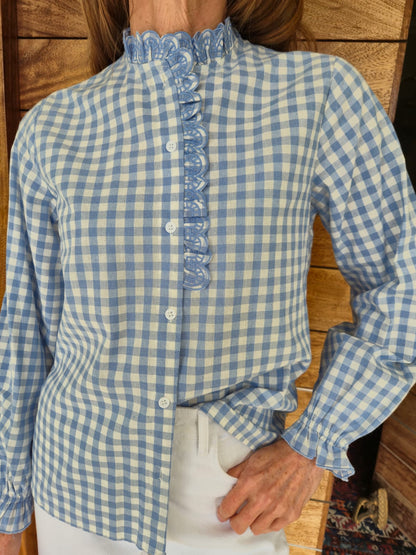 Blue & Cream Gingham Check Blouse