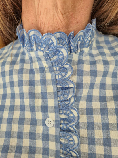 Blue & Cream Gingham Check Blouse
