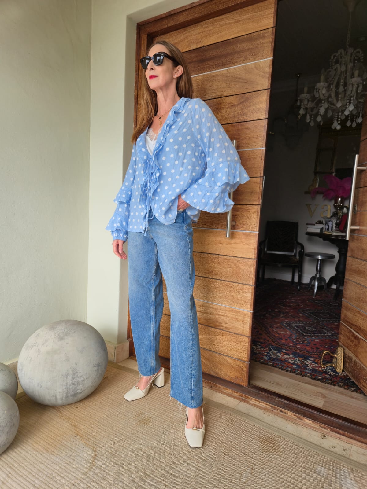 Polka dot and Frill detail Blouse