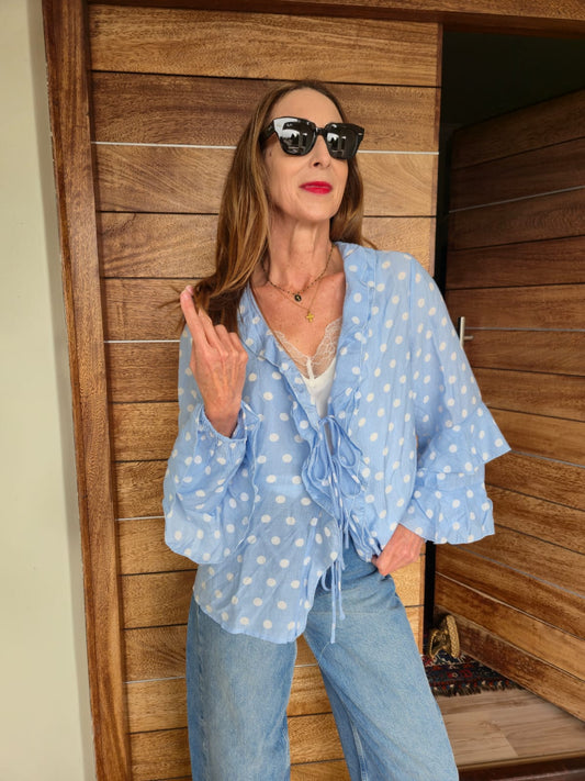Polka dot and Frill detail Blouse