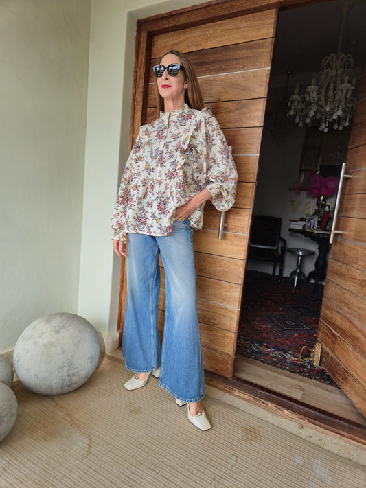 Cream Small Floral Print Blouse