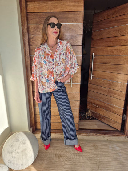Carnival Printed Oversized Shirt with Elasticated cuffs