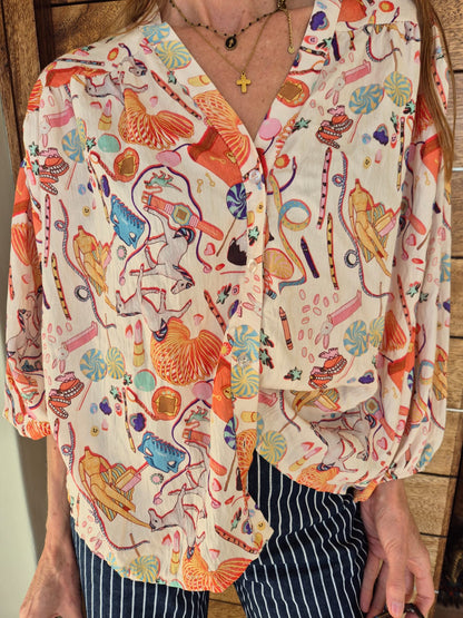 Carnival Printed Oversized Shirt with Elasticated cuffs