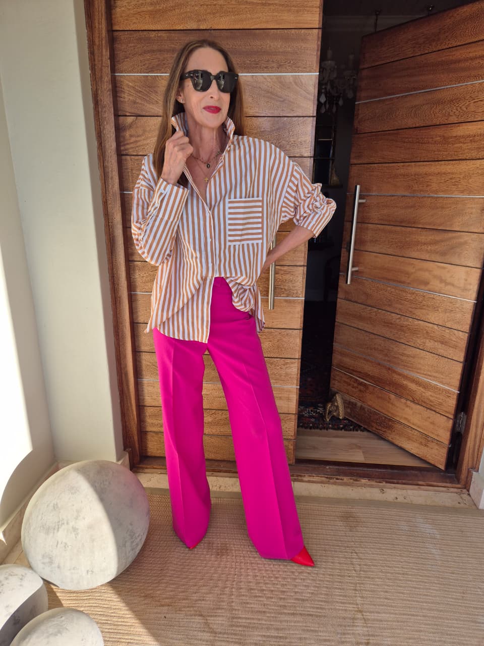Oversized Tan & White Striped Shirt