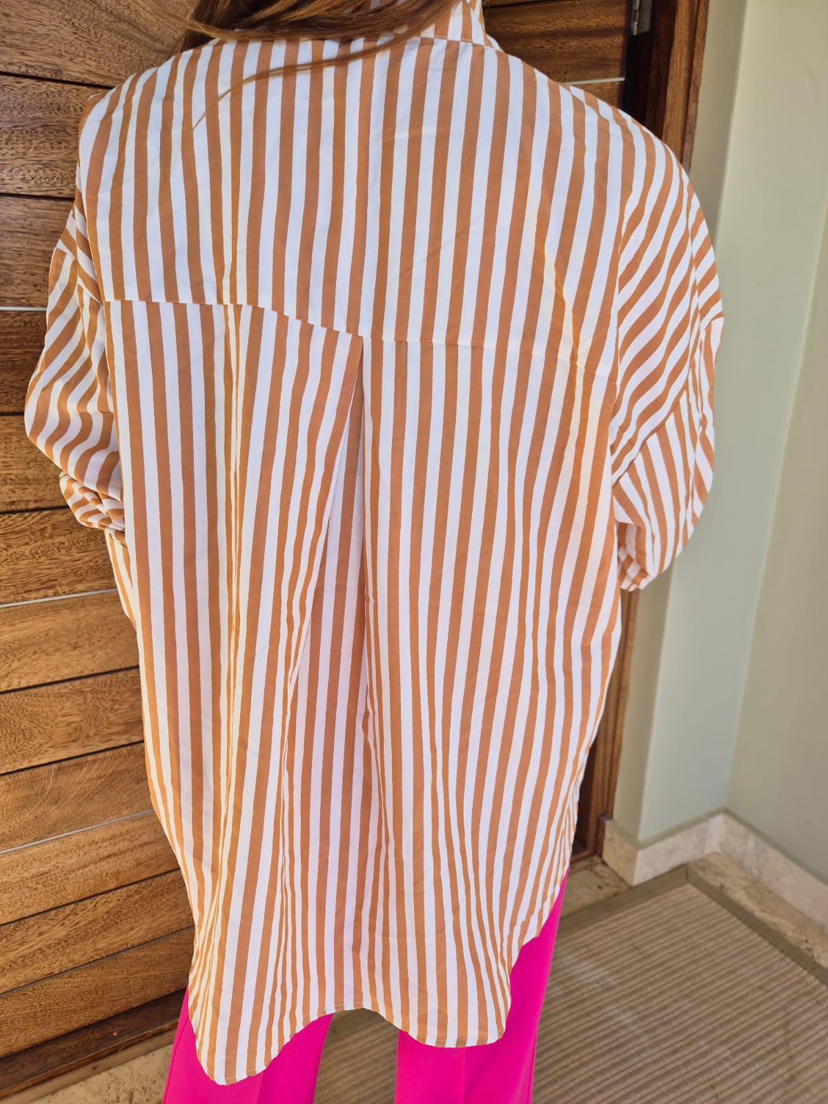 Oversized Tan & White Striped Shirt