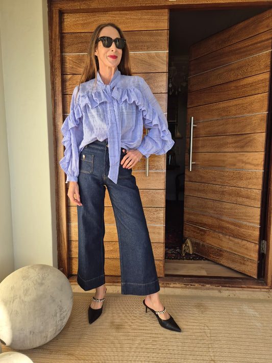Lilac with Black Pinstripe Blouse