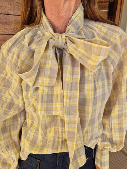 Yellow & Grey Check Shirt with Frill detail.
