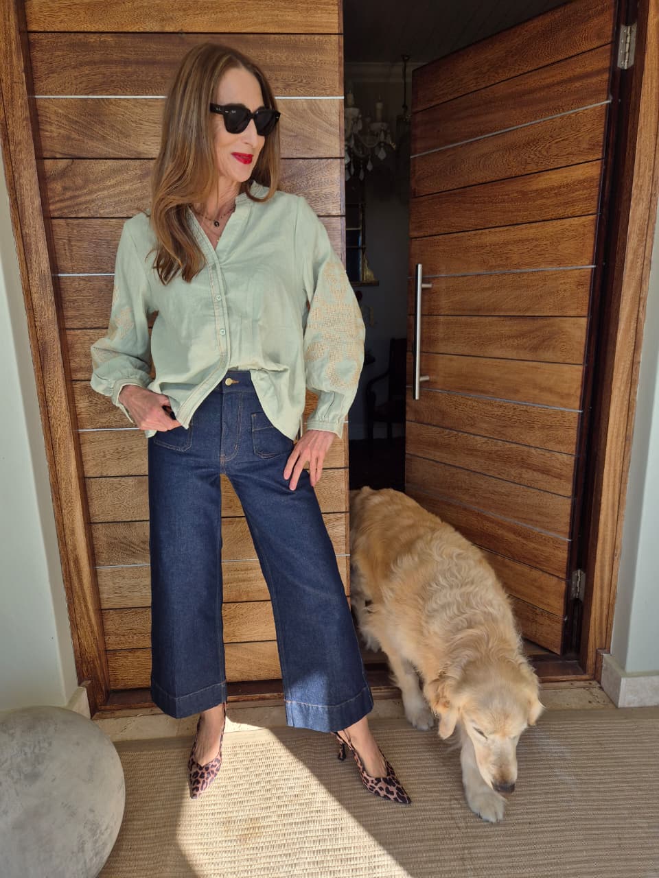 Mint Green Blouse with Embroidery on Sleeve, Front & Cuffs