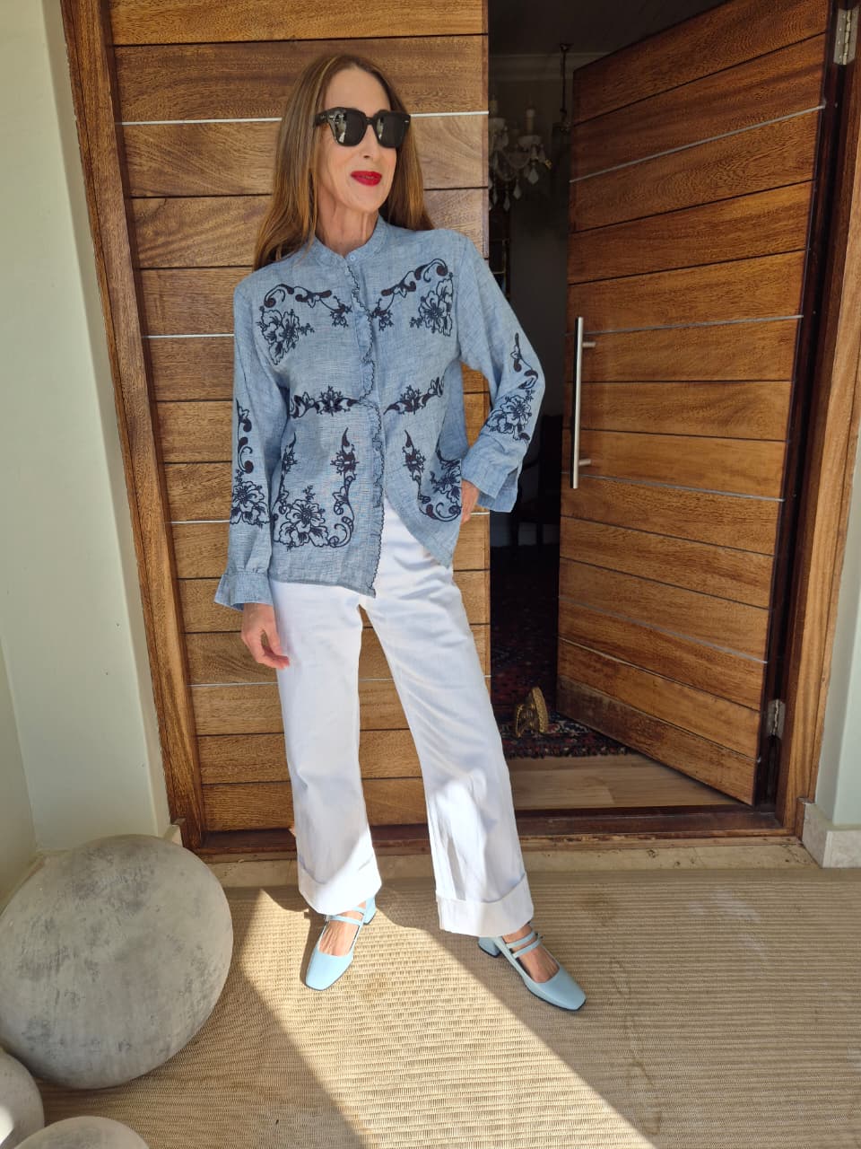 Blouse with Cut-out, Embroidery & Frill detail