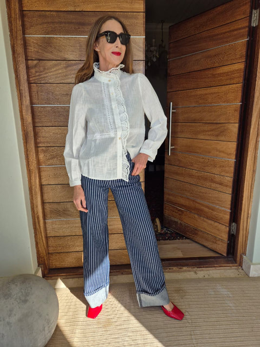 White Blouse with detail around neck & front