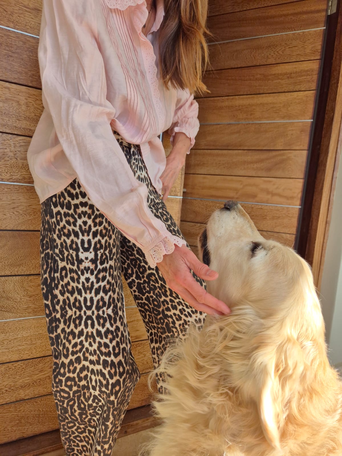 Blush Pink Blouse with Anglaise trim.