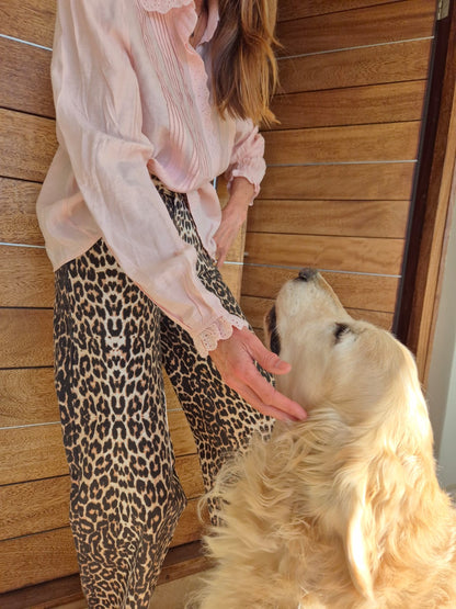 Blush Pink Blouse with Anglaise trim.