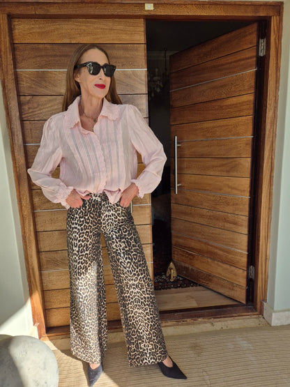 Blush Pink Blouse with Anglaise trim.