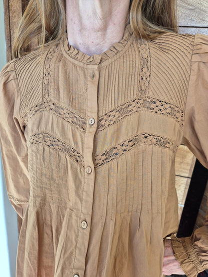 Peasant Blouse with Lace & Pleat detail