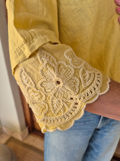 Cross Over Ochre Yellow Blouse