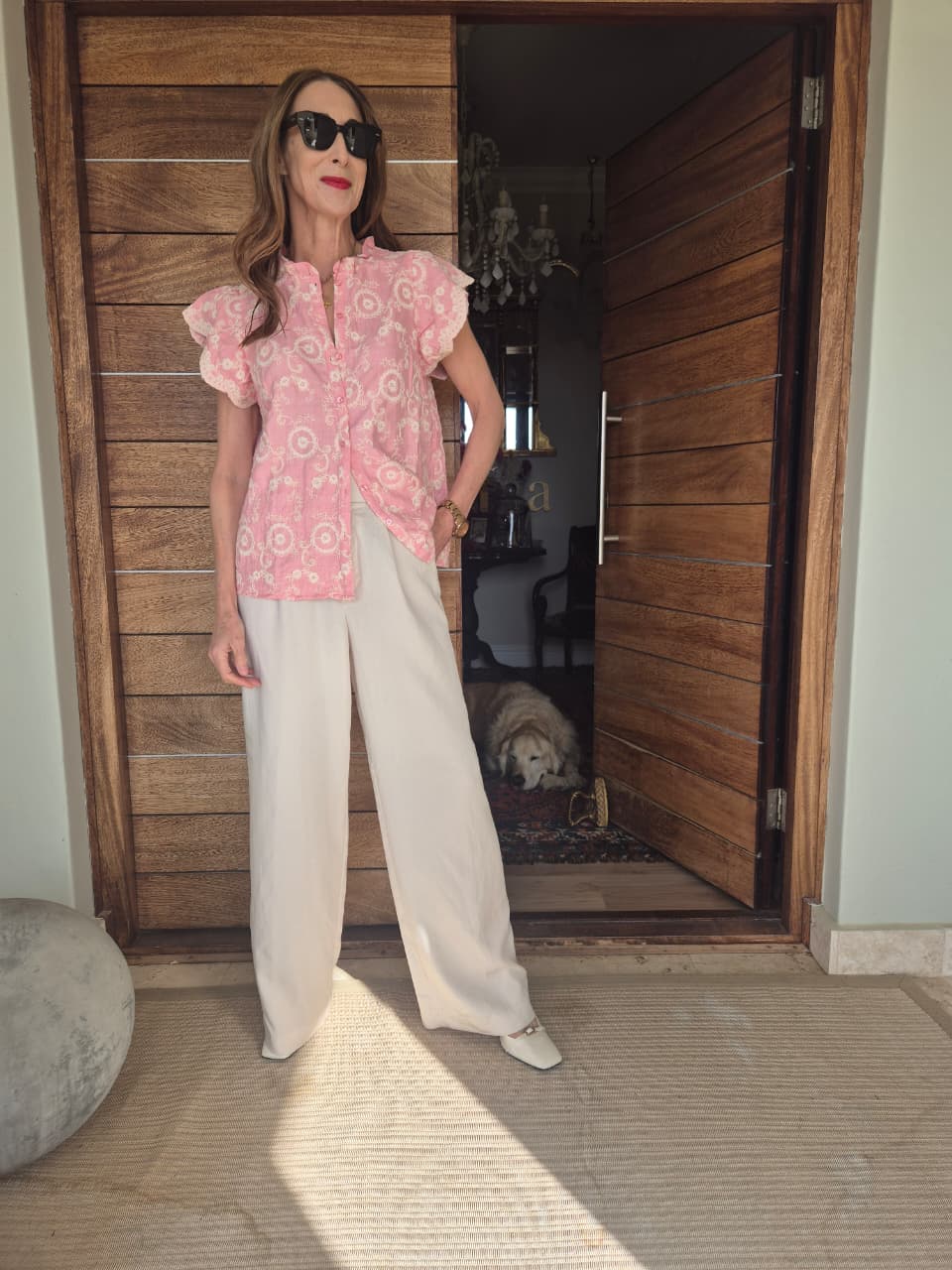 Rose Pink Blouse with Cream Embroidery