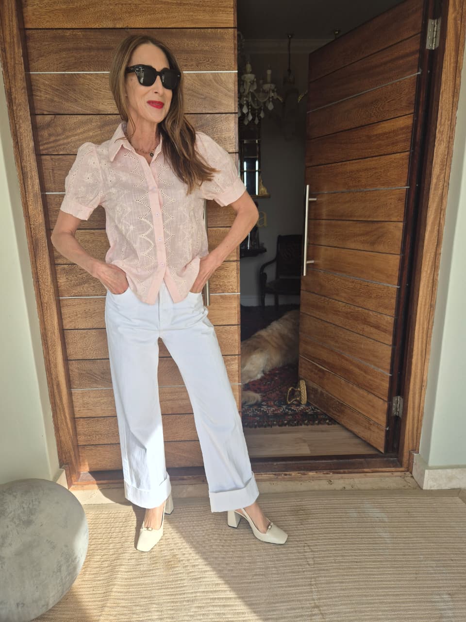Pale Pink Puff Sleeve Blouse with Embroidery detail