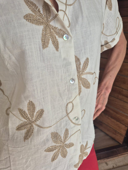 Cream Blouse with Metallic Embroidery detail Front & Back