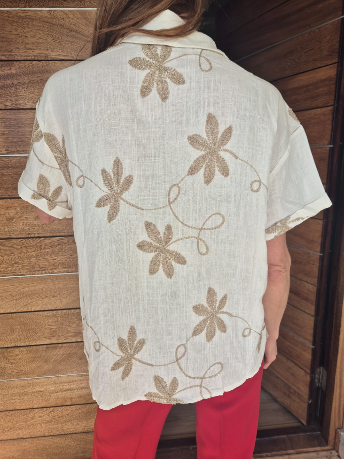 Cream Blouse with Metallic Embroidery detail Front & Back