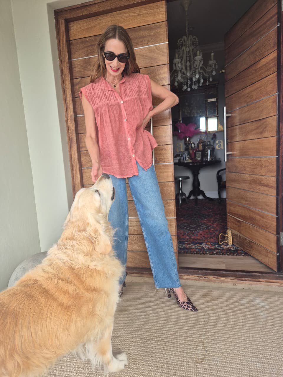 Terracotta Sheer Blouse with Pleated detail