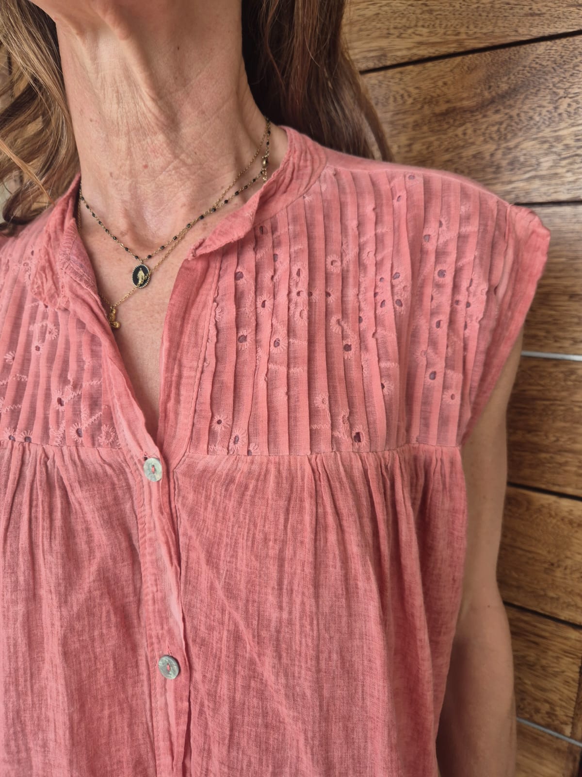 Terracotta Sheer Blouse with Pleated detail
