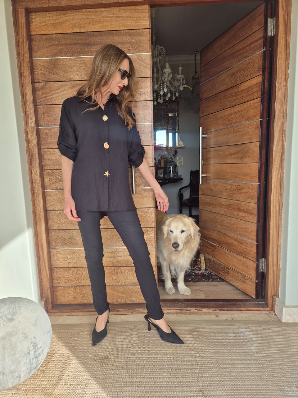 Black Oversized Shirt with tie detail on sleeve