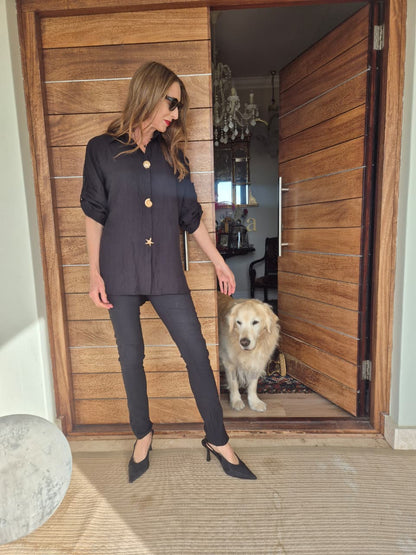 Black Oversized Shirt with tie detail on sleeve