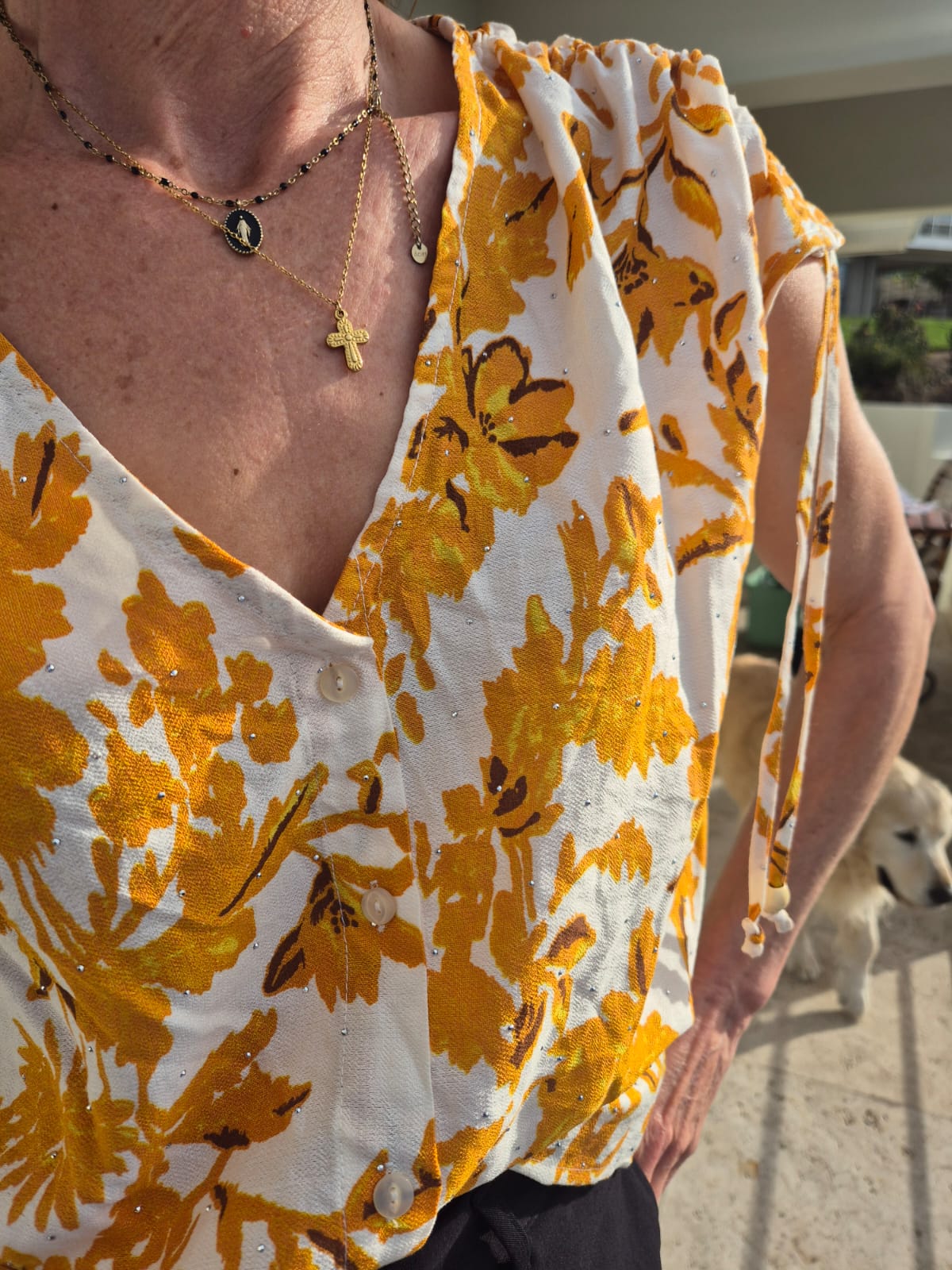 Ochre Yellow Floral on Cream Background