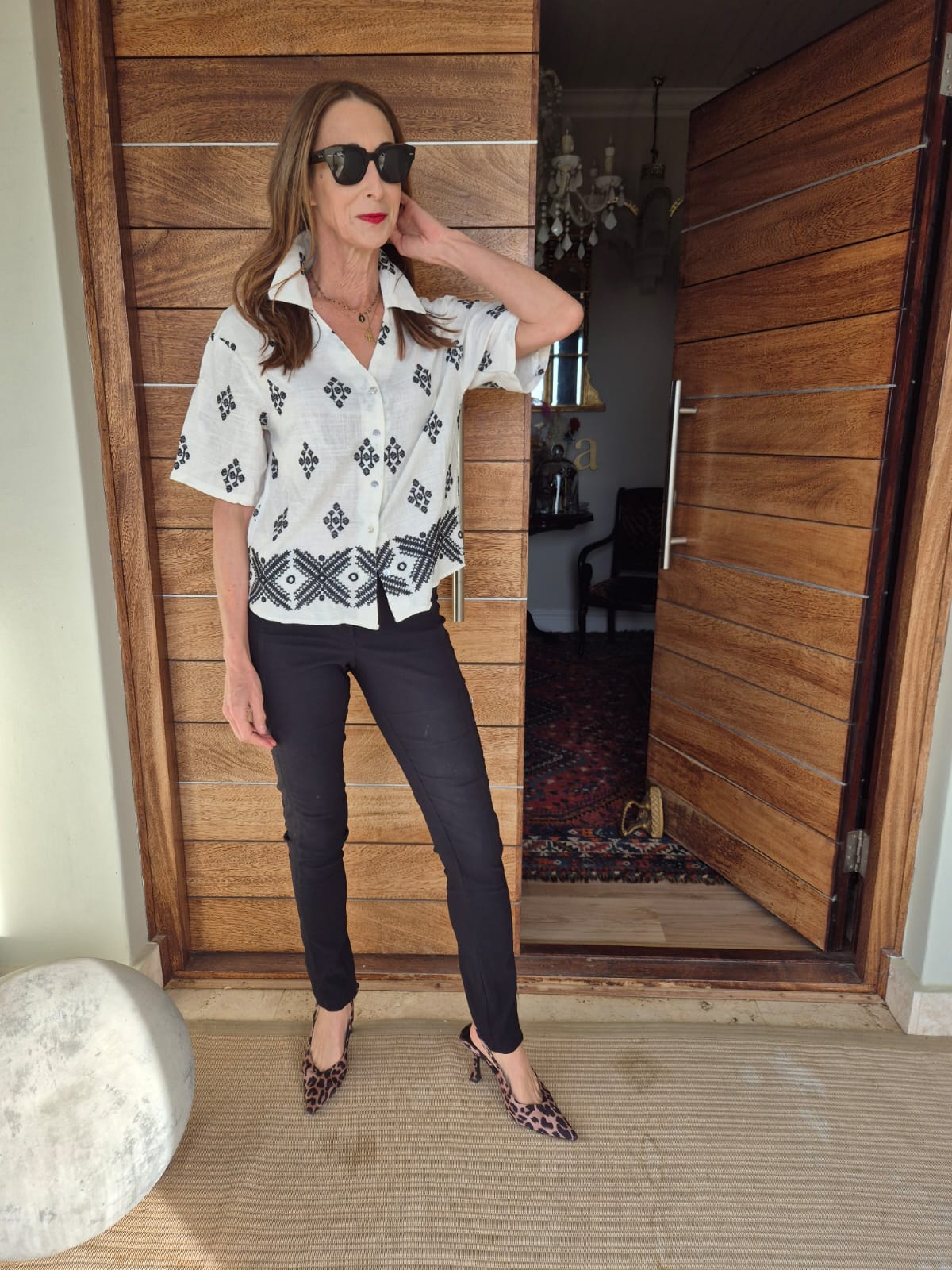 Cream Blouse with Black Embroidery front & back