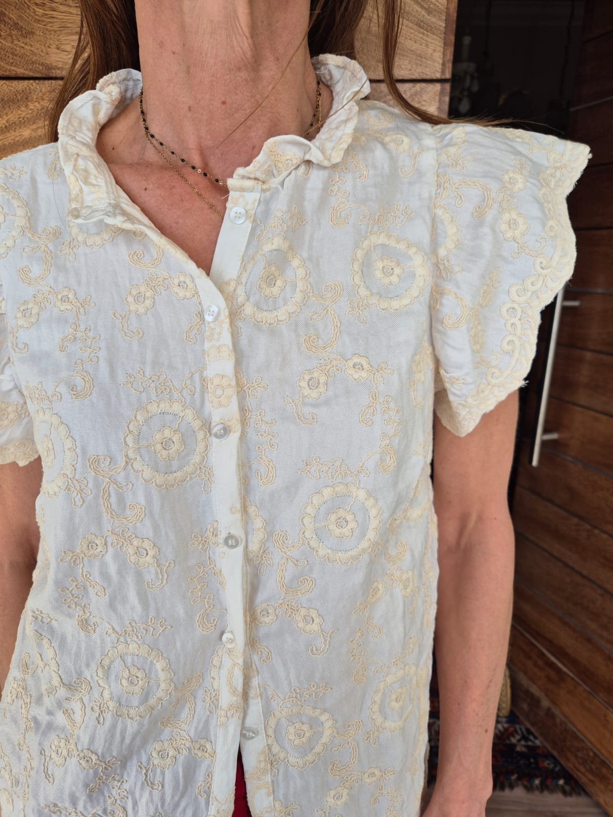 Cream Blouse with Stone Embroidery on front & back