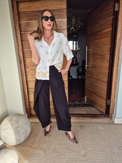 Cream Blouse with Stone Embroidery front & back