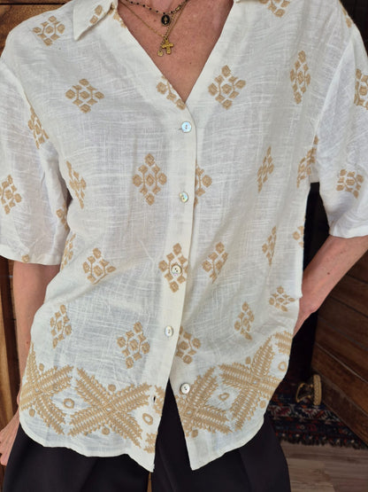 Cream Blouse with Stone Embroidery front & back