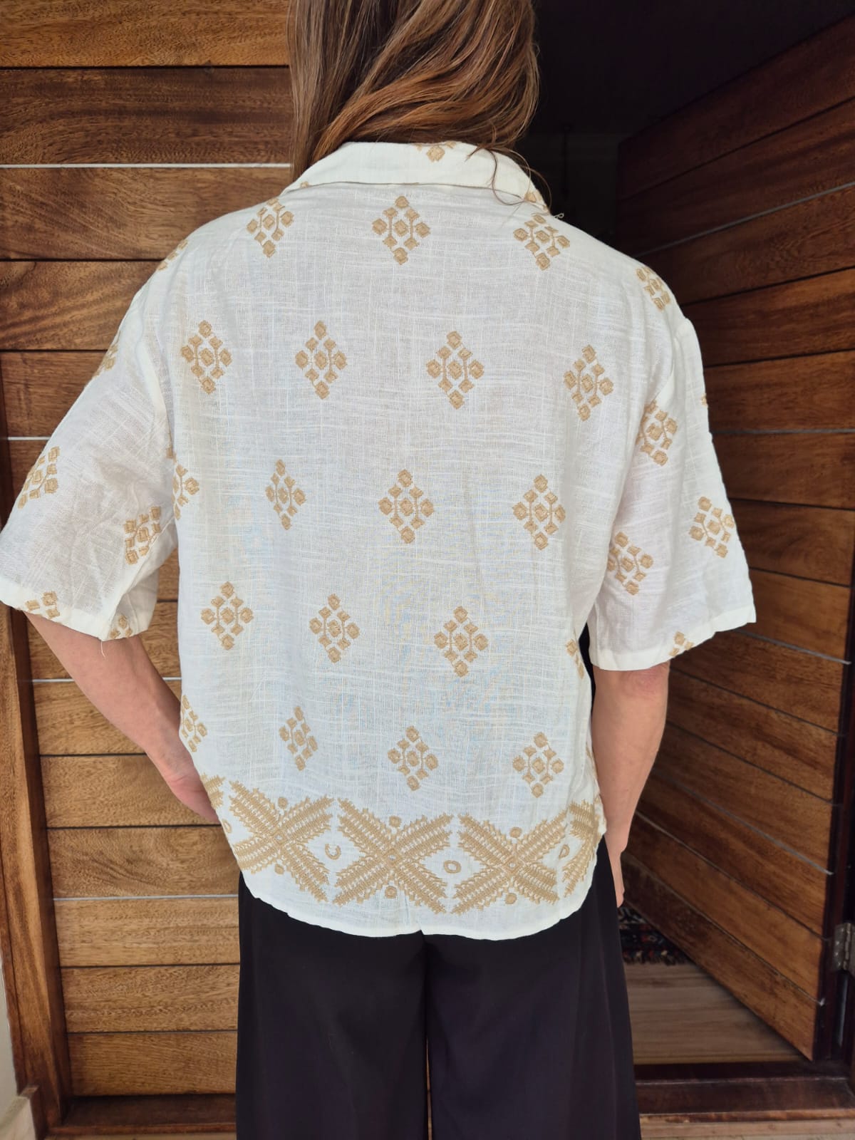 Cream Blouse with Stone Embroidery front & back