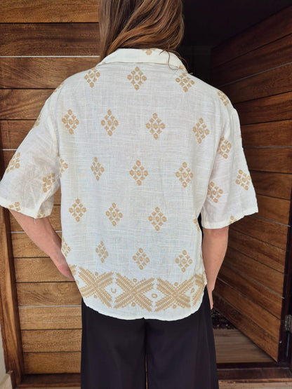 Cream Blouse with Stone Embroidery front & back