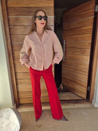 Dusty Pink Blouse with Embroidery on Sleeve, Front & Cuffs