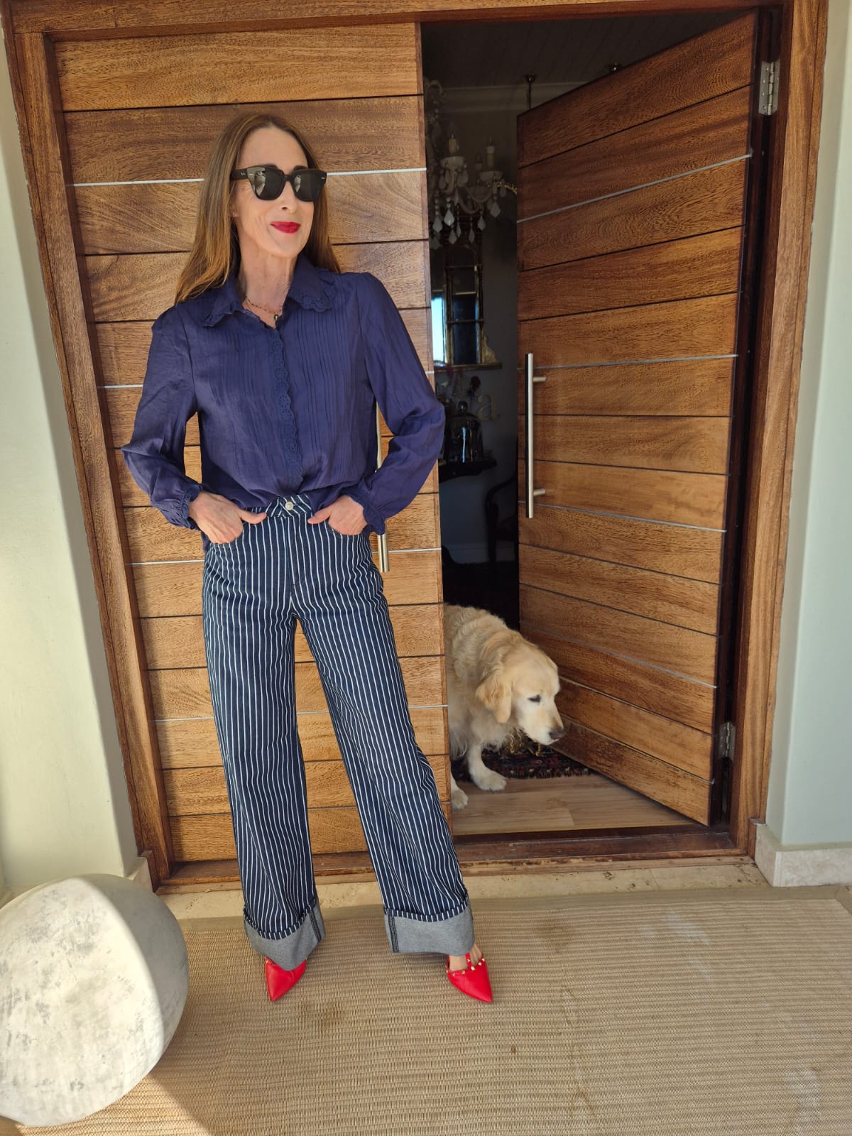 Navy Blouse with Anglaise detail
