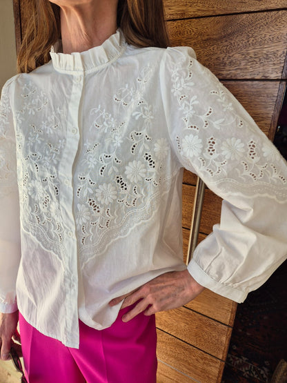 Blouse with Delicate Embroidery on Front & Sleeve