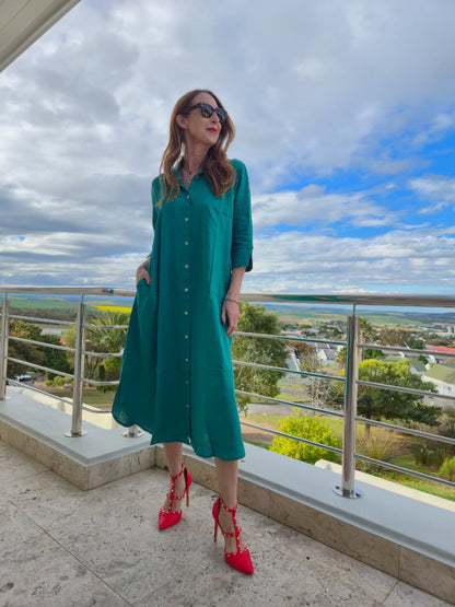 Giselle button through dress with side pockets