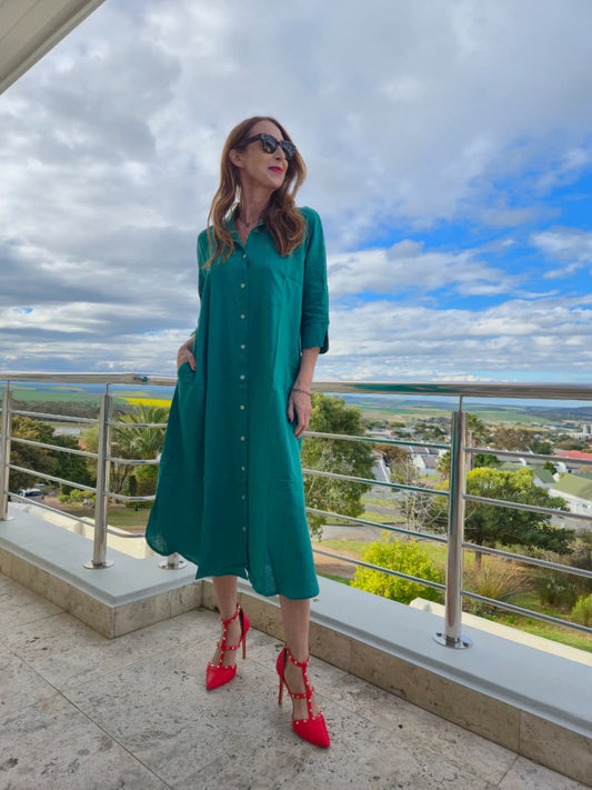 Giselle button through dress with side pockets
