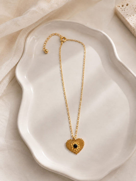 Stainless Steel Gold Necklace with Gold heart Pendant