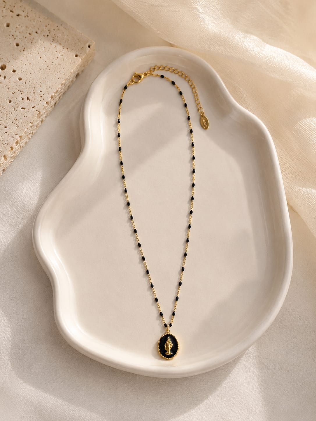 Stainless Steel Gold Necklace with Black Pendant
