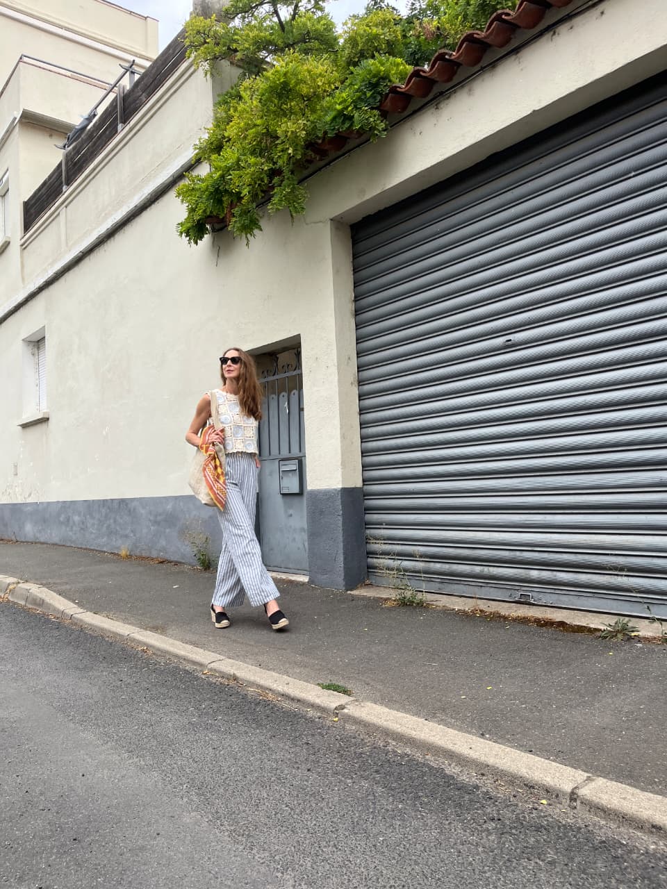 Pale blue & cream wide leg pant