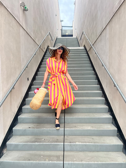 Striped Yellow & Pink Oversized Sleeveless Dress