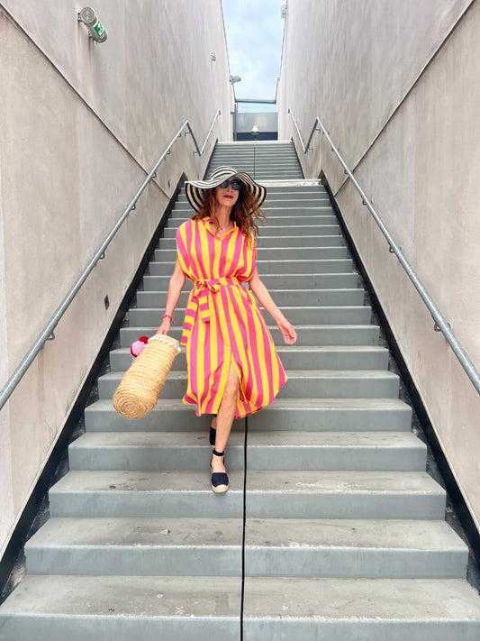 Striped Yellow & Pink Oversized Sleeveless Dress