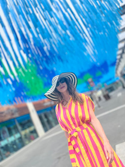 Striped Yellow & Pink Oversized Sleeveless Dress